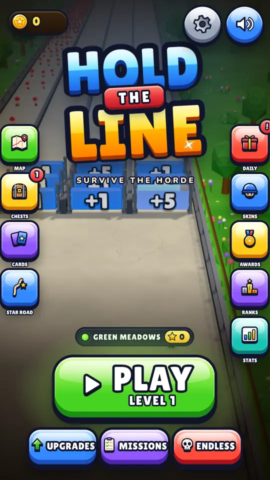 Title screen with the Play button and game menus
